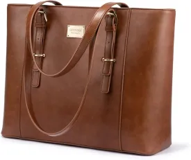LOVEVOOK Laptop Bag for Women, Structured Leather Computer Bag, Professional Work Tote Purse, Teacher/Attorneys Choice, Retro-Brown