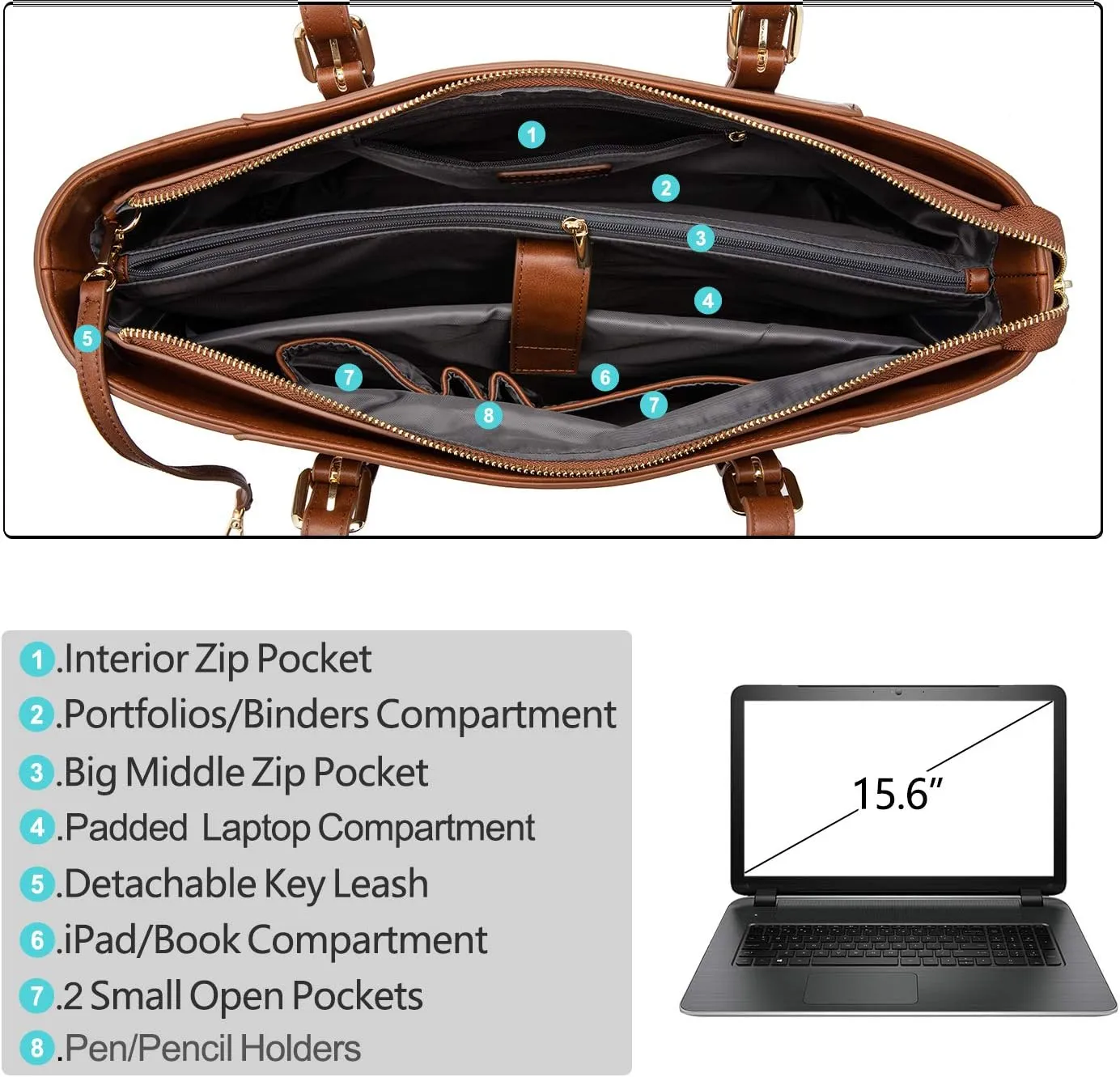 LOVEVOOK Laptop Bag for Women, Structured Leather Computer Bag, Professional Work Tote Purse, Teacher/Attorneys Choice, Retro-Brown