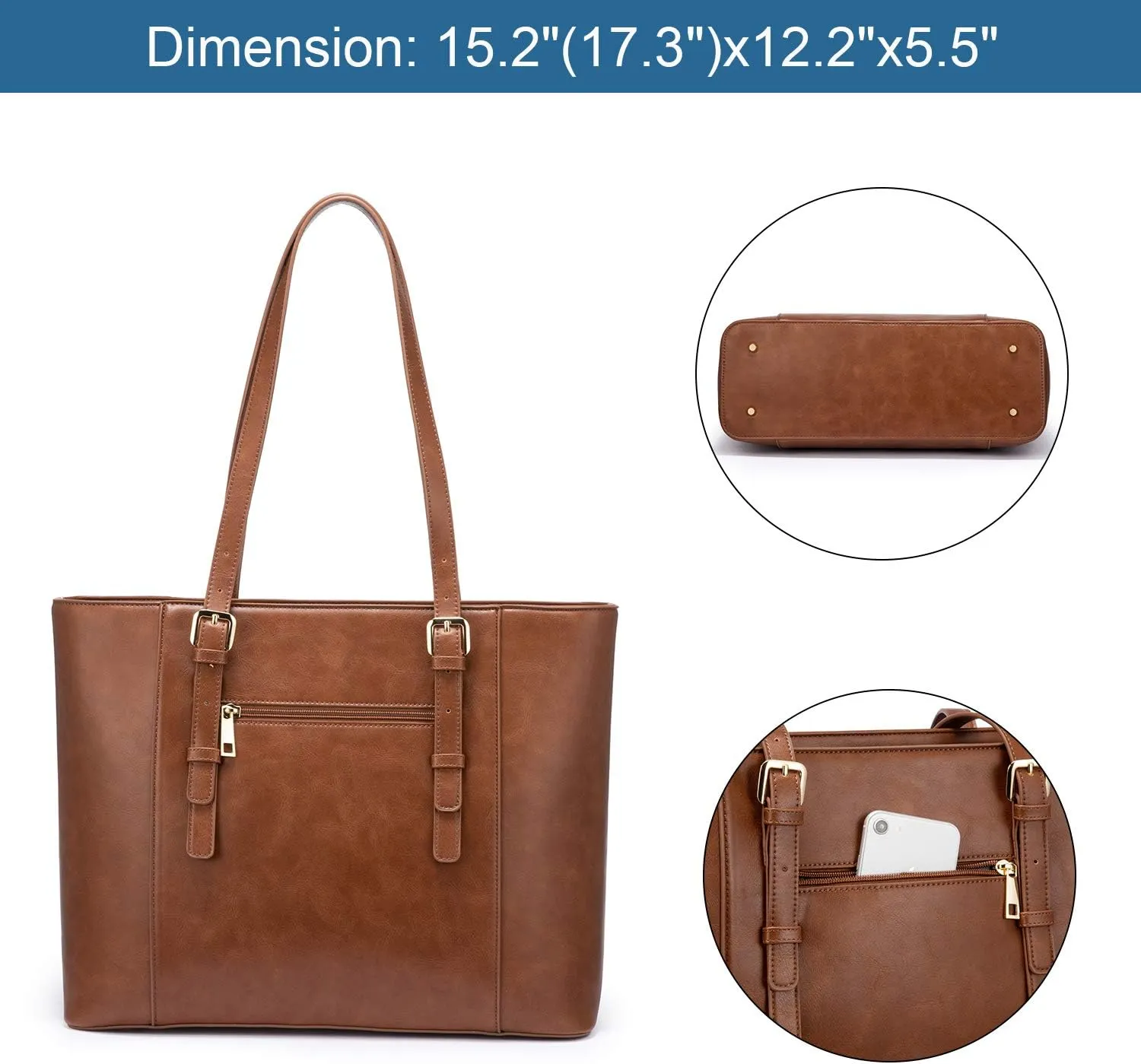 LOVEVOOK Laptop Bag for Women, Structured Leather Computer Bag, Professional Work Tote Purse, Teacher/Attorneys Choice, Retro-Brown
