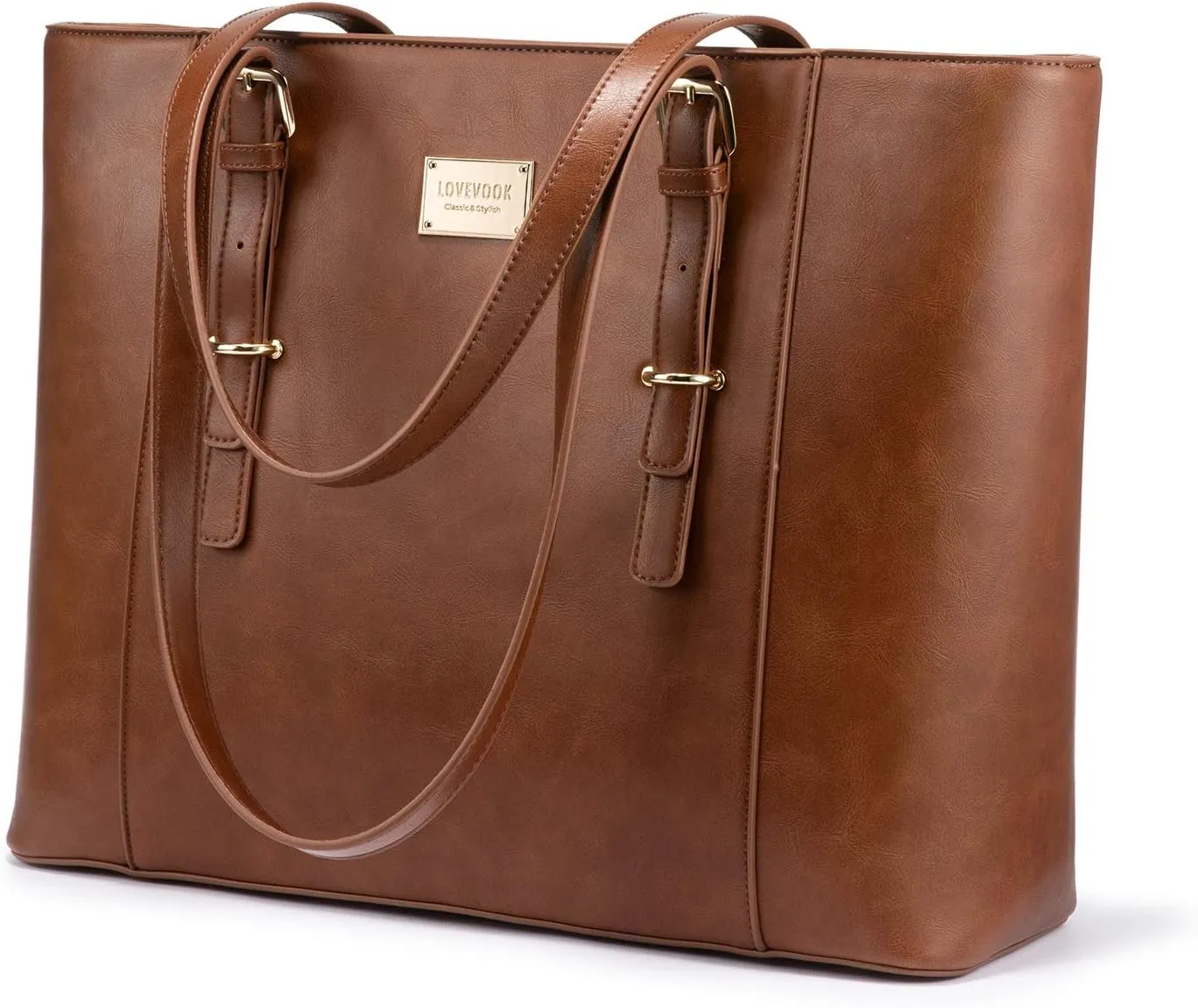LOVEVOOK Laptop Bag for Women, Structured Leather Computer Bag, Professional Work Tote Purse, Teacher/Attorneys Choice, Retro-Brown