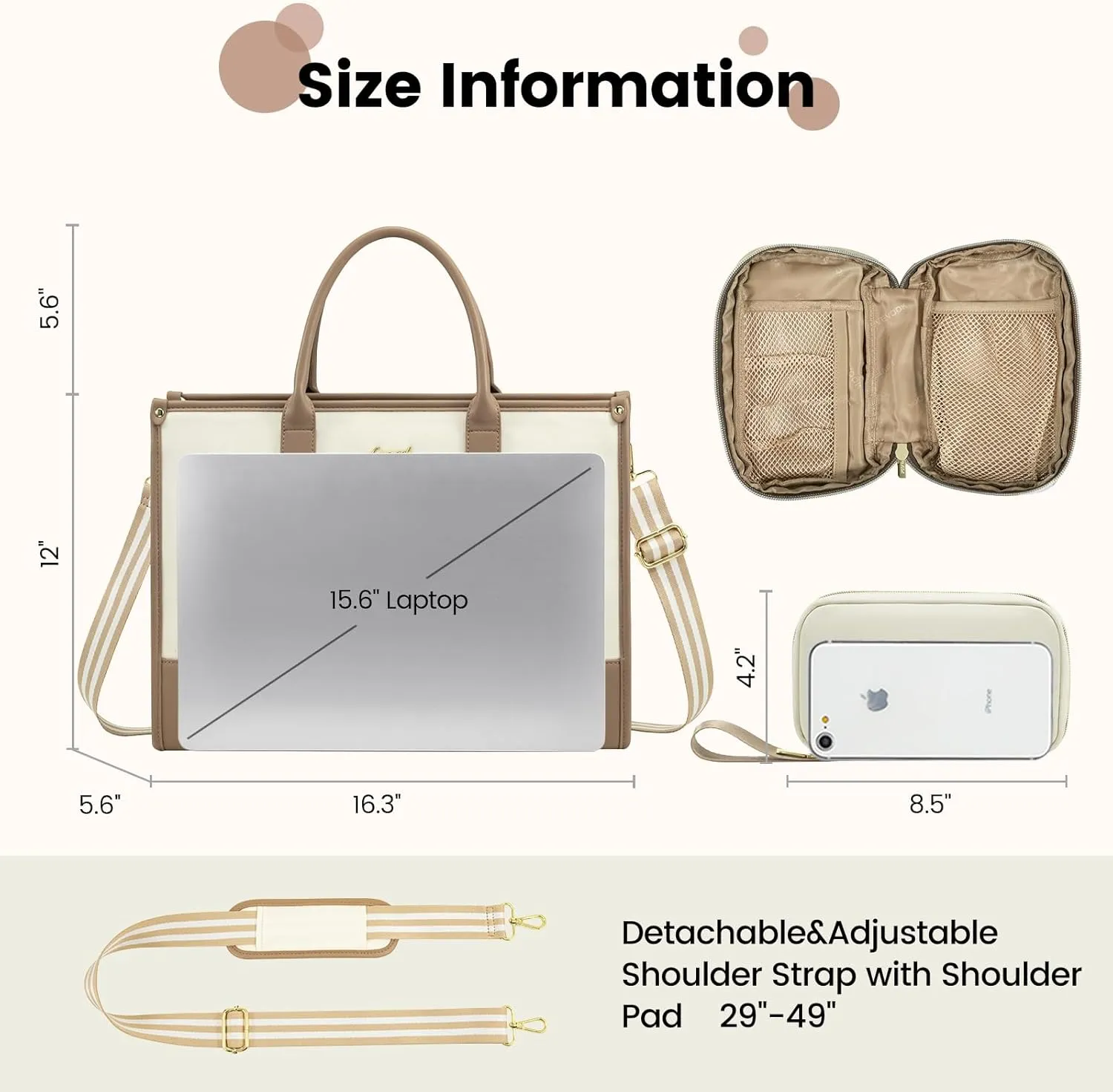 LOVEVOOK Laptop Tote Bags for Women Canvas Work Bag 15.6 inch Large Professional Teacher Purse Lightweight Computer Bag Briefcase Business Office, Beige-nude