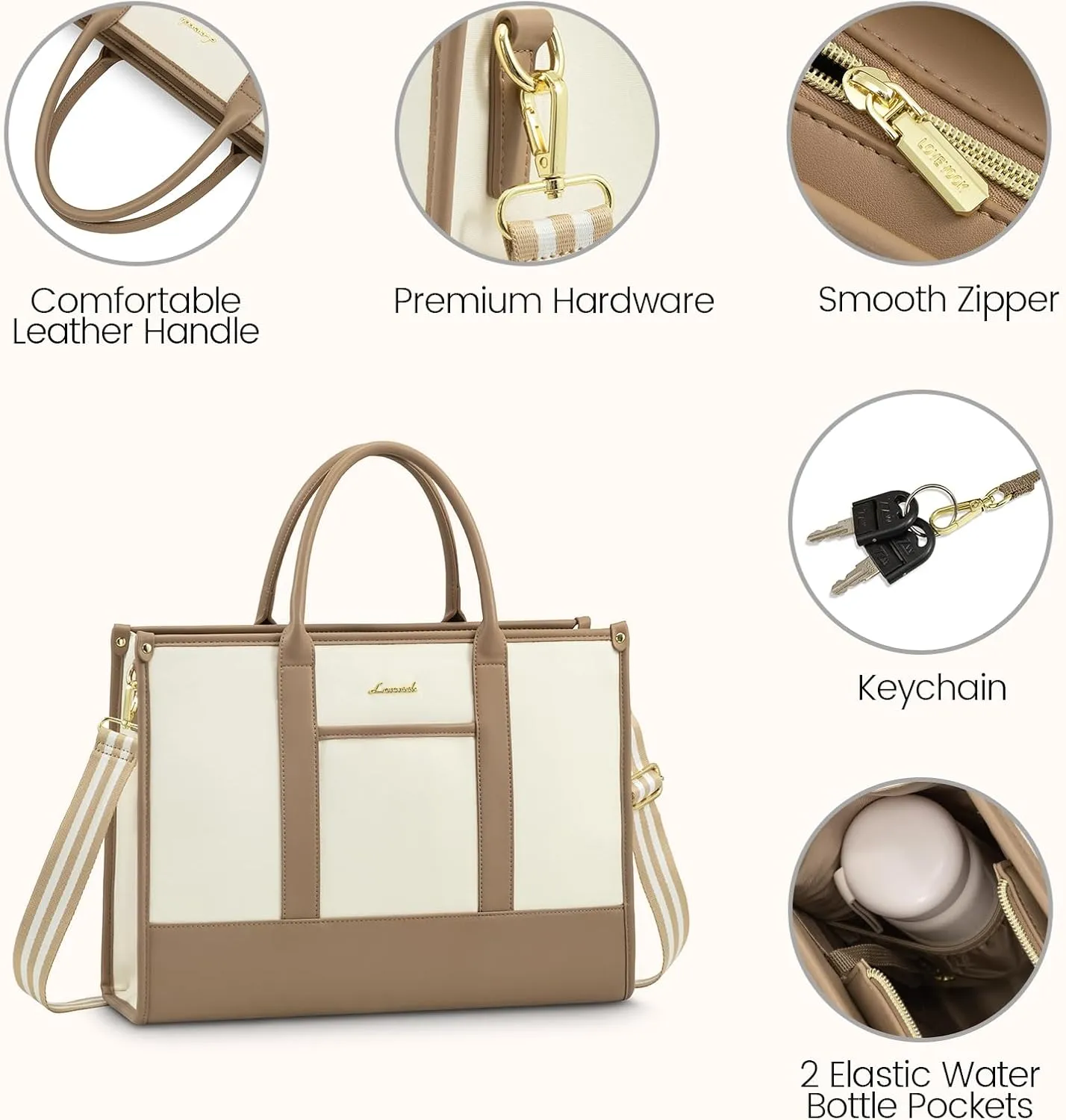 LOVEVOOK Laptop Tote Bags for Women Canvas Work Bag 15.6 inch Large Professional Teacher Purse Lightweight Computer Bag Briefcase Business Office, Beige-nude