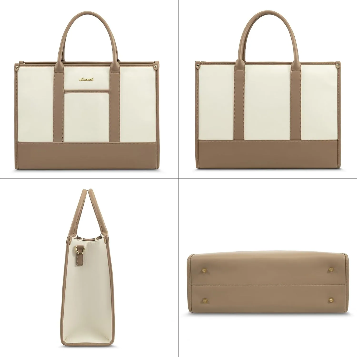 LOVEVOOK Laptop Tote Bags for Women Canvas Work Bag 15.6 inch Large Professional Teacher Purse Lightweight Computer Bag Briefcase Business Office, Beige-nude