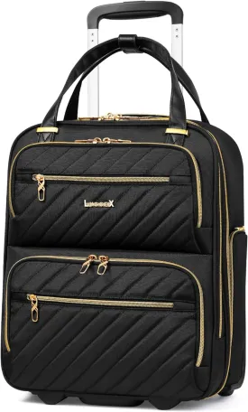 LUGGEX Underseat Carry On Luggage with Wheels, Stylish Lightweight Under Seat Luggage, Soft Sided Personal Item Suitcase for Short Trip (Black, 16 Inch)