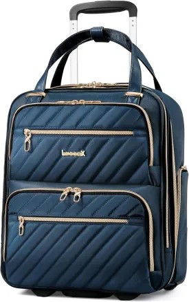 LUGGEX Underseat Carry On Luggage with Wheels, Stylish Lightweight Under Seat Luggage, Soft Sided Personal Item Suitcase for Short Trip (Blue, 16 Inch)