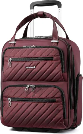 LUGGEX Underseat Carry On Luggage with Wheels, Stylish Lightweight Under Seat Luggage, Soft Sided Personal Item Suitcase for Short Trip (Dark Scarlet, 16 Inch)