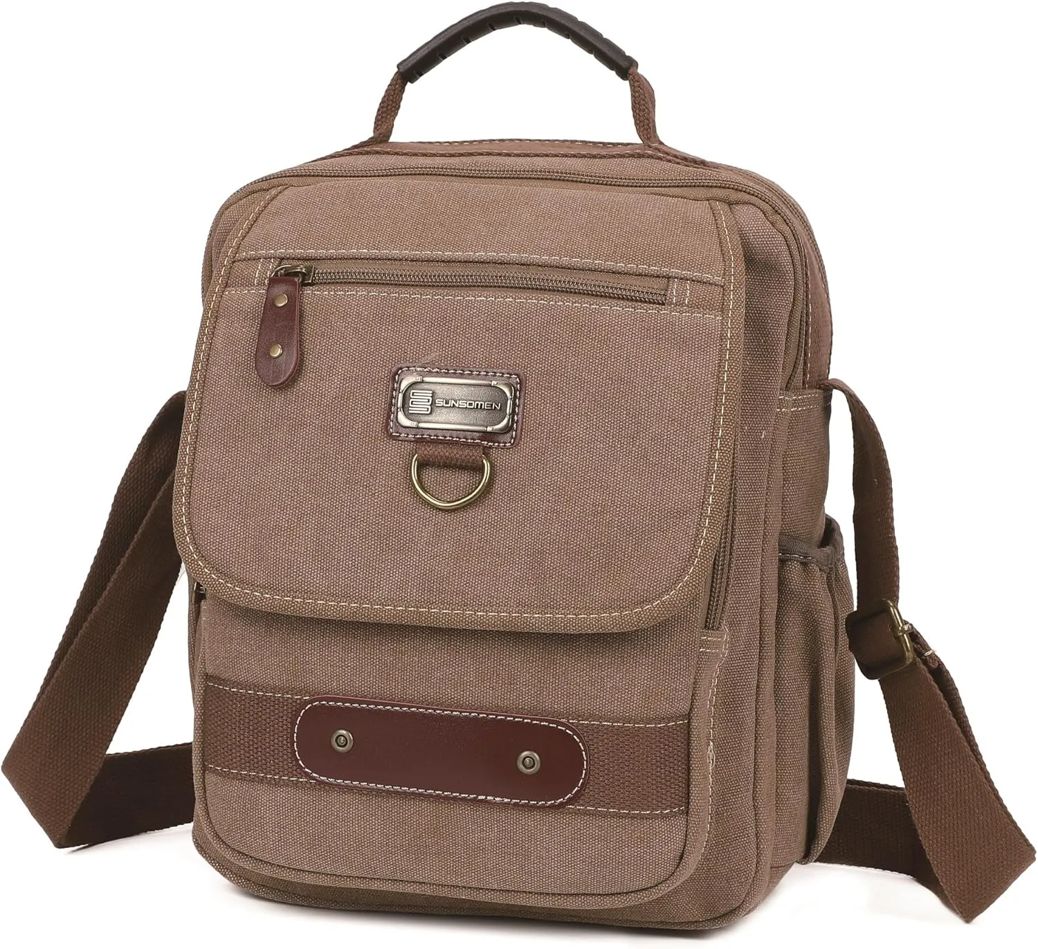 Man Small Canvas Messenger Bag Man Purse Shoulder Bag Crossbody Bag With Water Bottle Pocket 12 Inch
