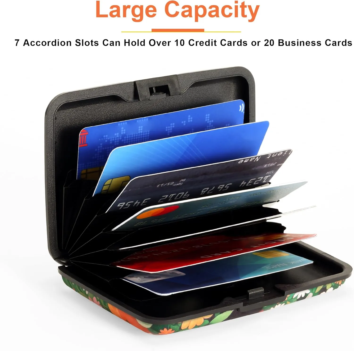 Mayski Credit Card Holder, RFID Blocking, Aluminum Alloy Hard Case, Small Mini Business Metal Wallet for Women Men, Black Cat Flower