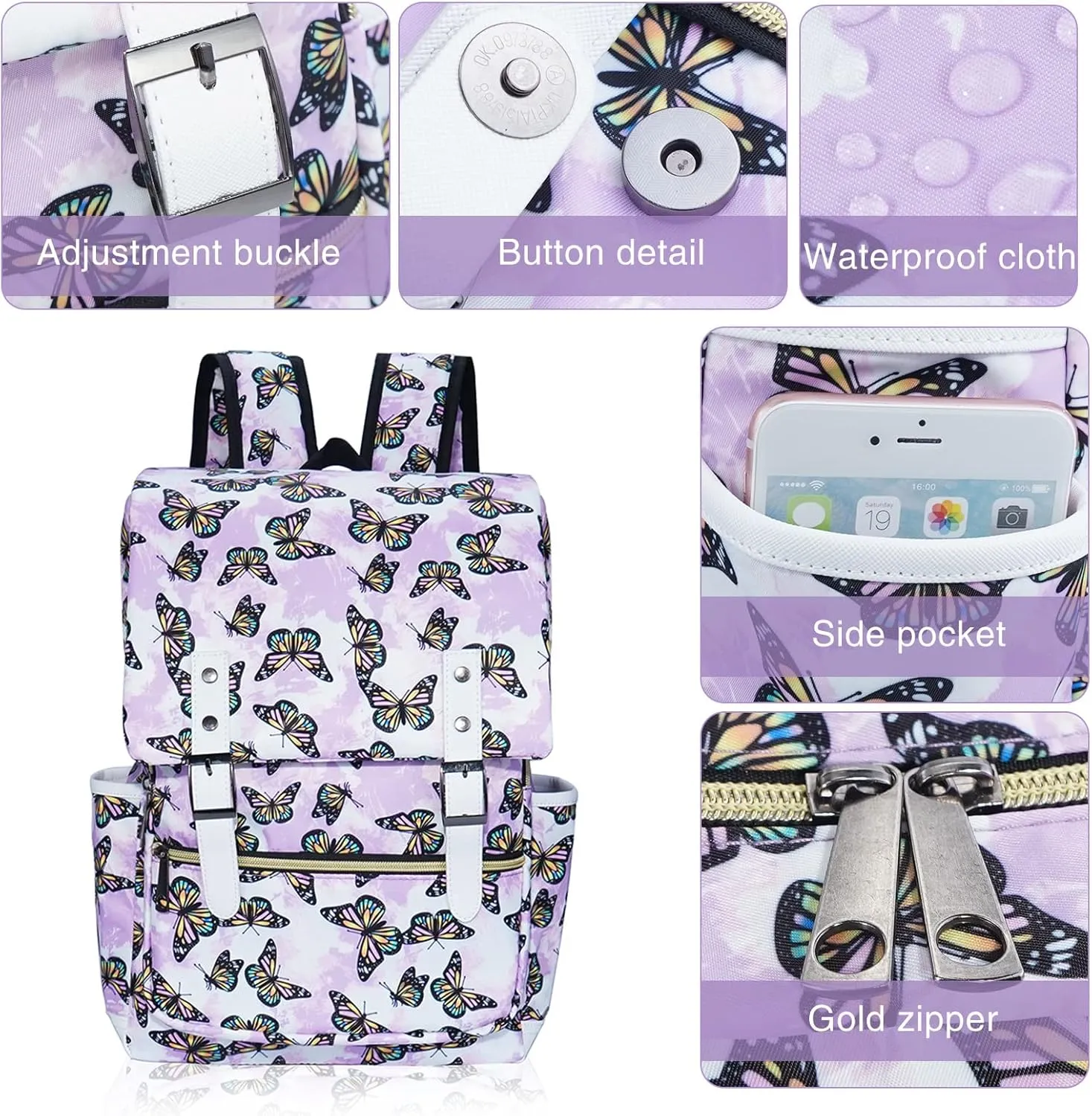 MCWTH Butterfly School Backpack for Girls Women, 15.6 inch Laptop Backpacks Bookbags for College Travel