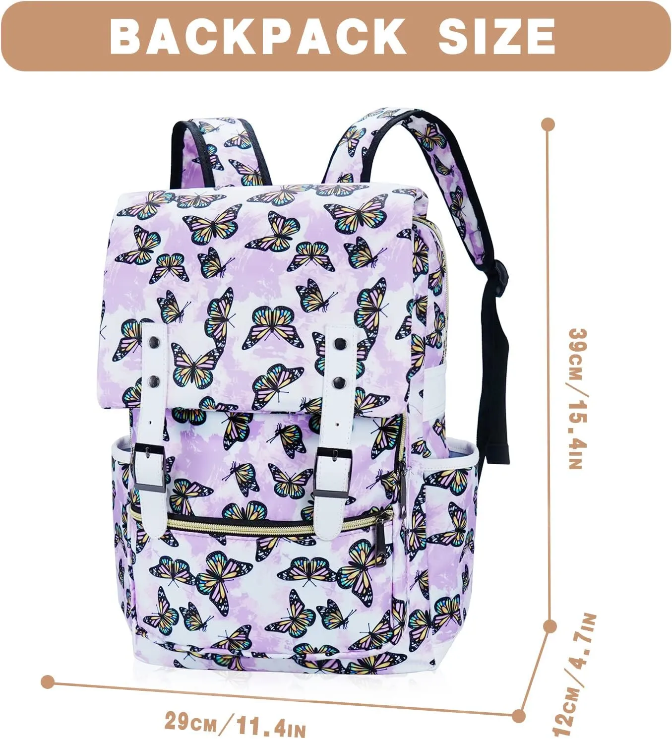 MCWTH Butterfly School Backpack for Girls Women, 15.6 inch Laptop Backpacks Bookbags for College Travel