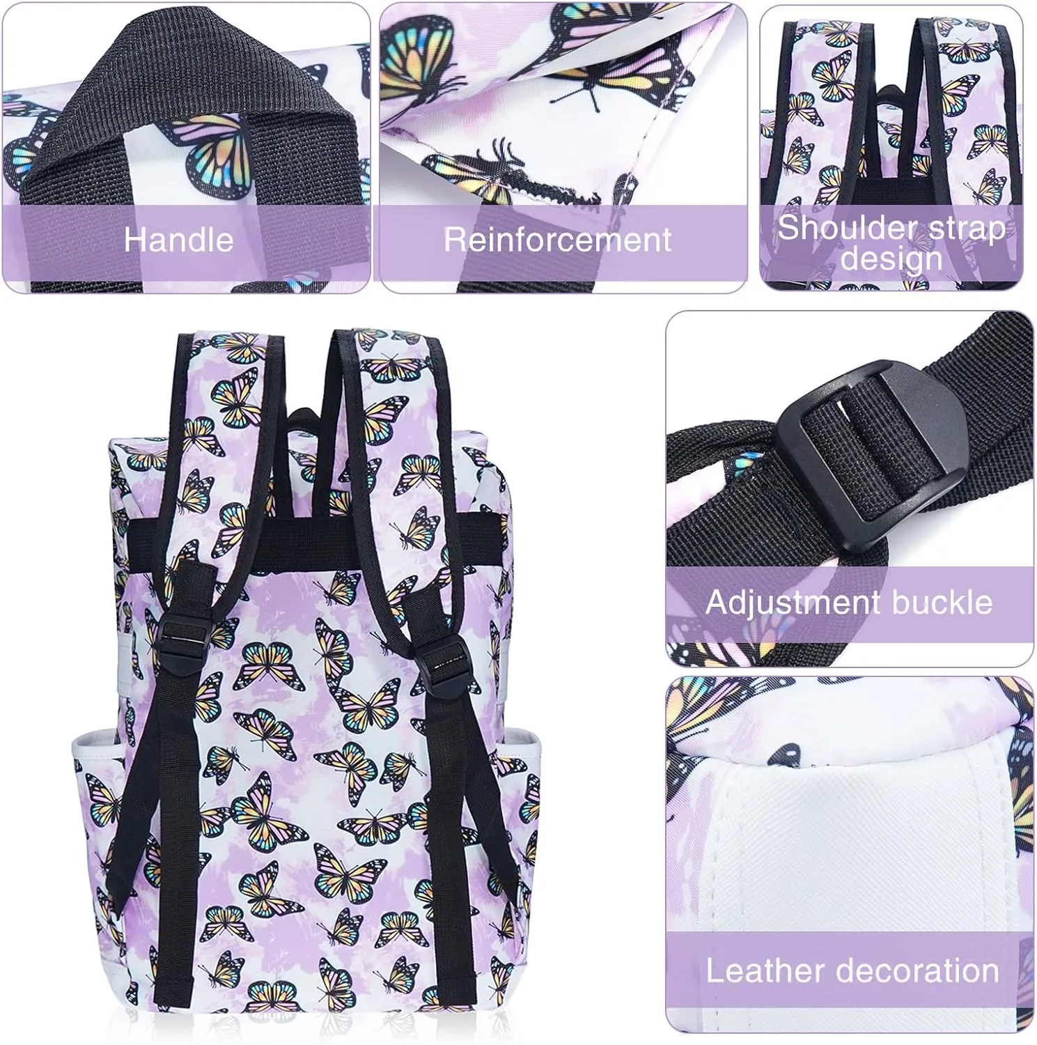 MCWTH Butterfly School Backpack for Girls Women, 15.6 inch Laptop Backpacks Bookbags for College Travel
