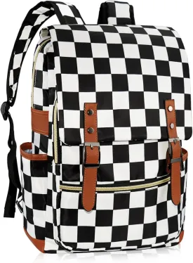 MCWTH Checkered School Backpack for Girls Women, 15.6 inch Laptop Backpacks Bookbags for College Travel