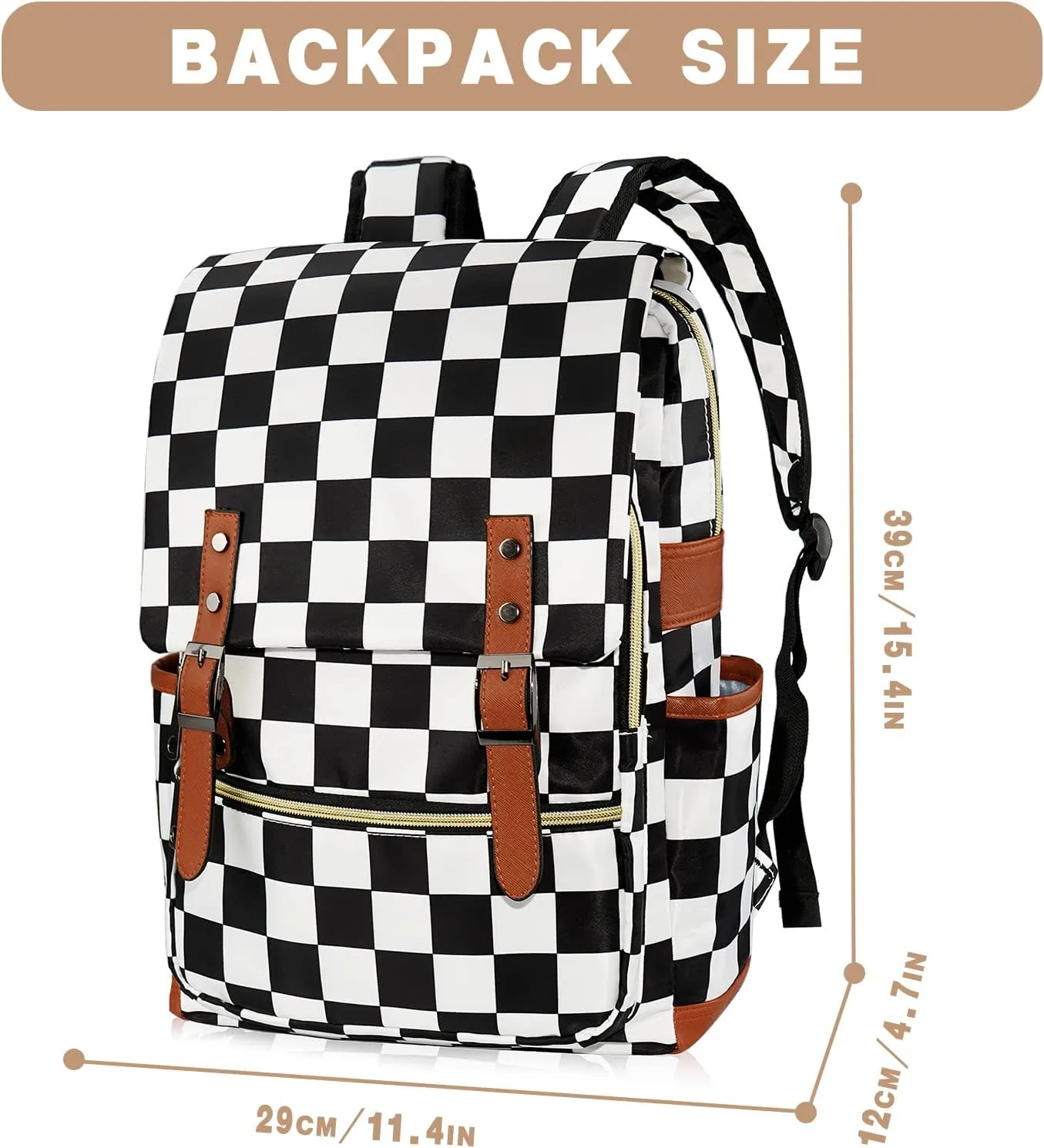 MCWTH Checkered School Backpack for Girls Women, 15.6 inch Laptop Backpacks Bookbags for College Travel