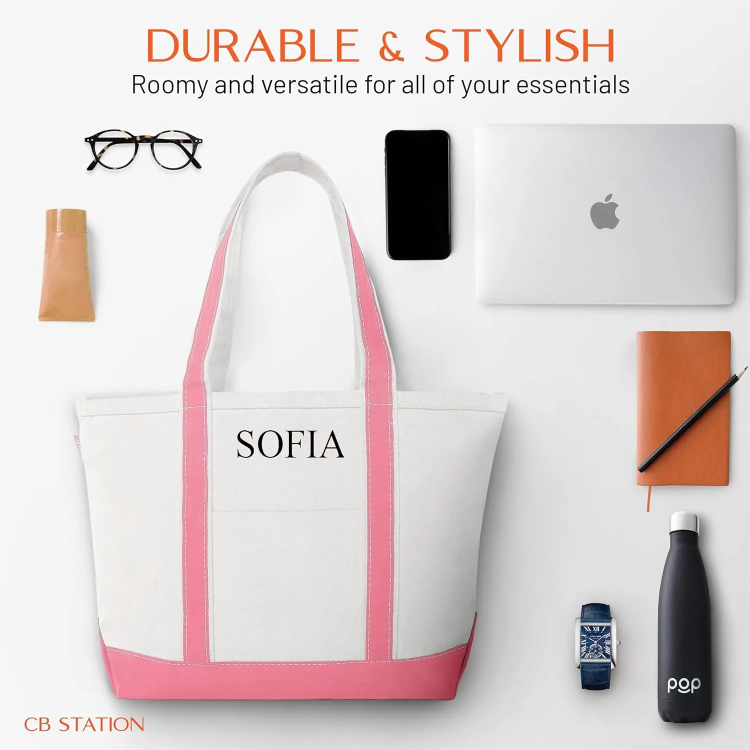Medium Classic Canvas Tote Bag for Women, Top Zipper Closure, Outer Pocket, Daily Essentials, Groceries, Traveling