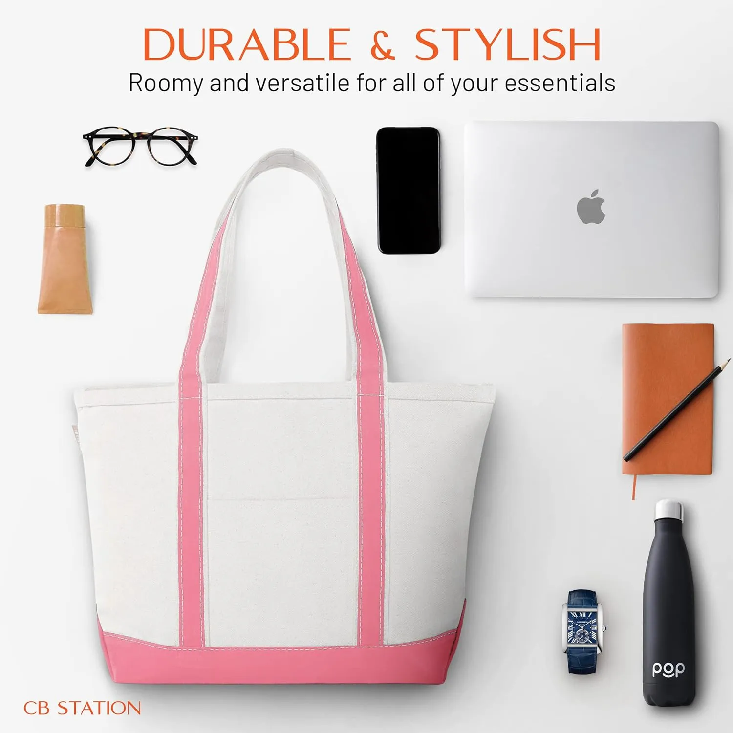 Medium Classic Canvas Tote Bag for Women, Top Zipper Closure, Outer Pocket, Daily Essentials, Groceries, Traveling