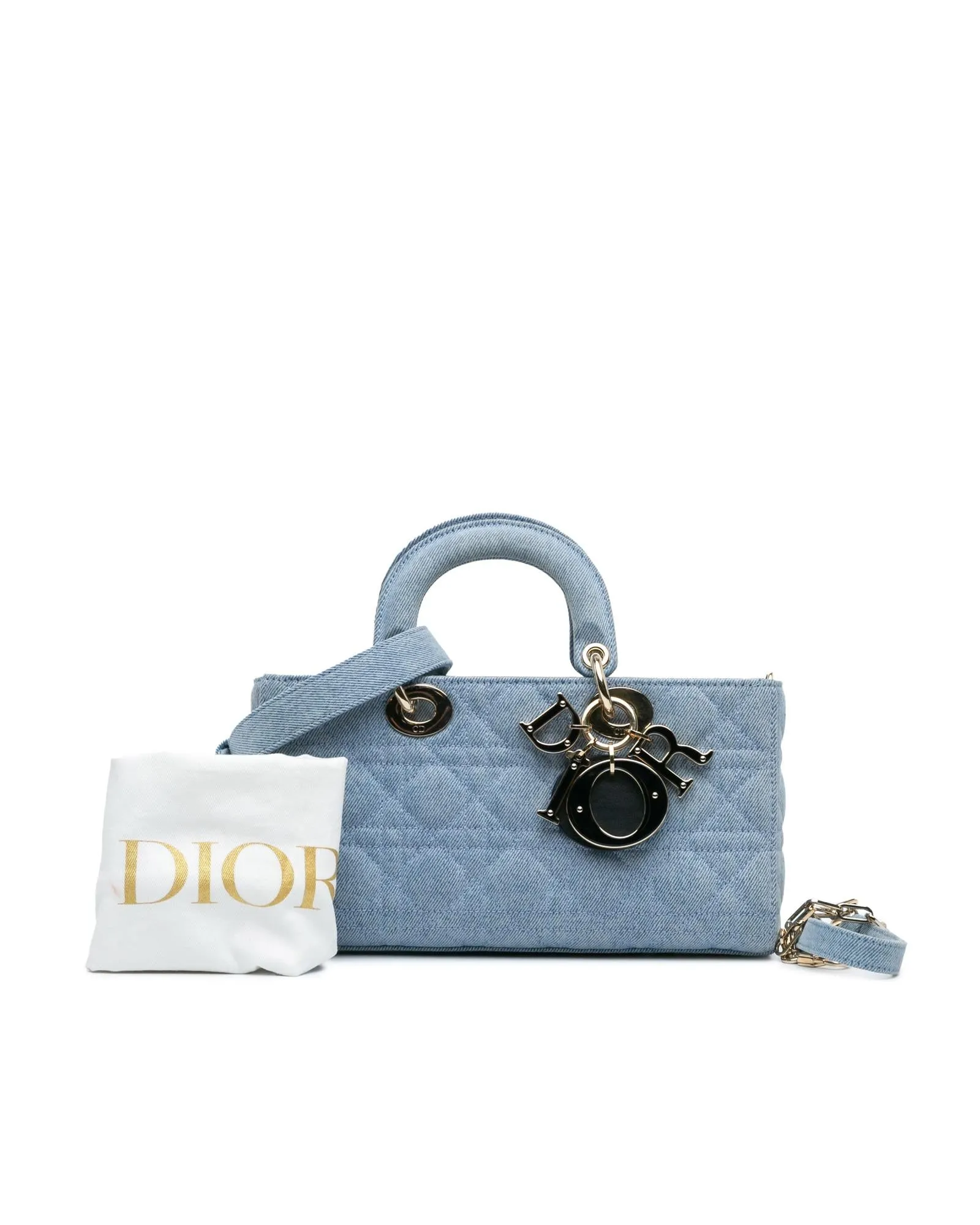 Medium Denim Quilted Top Handle Bag