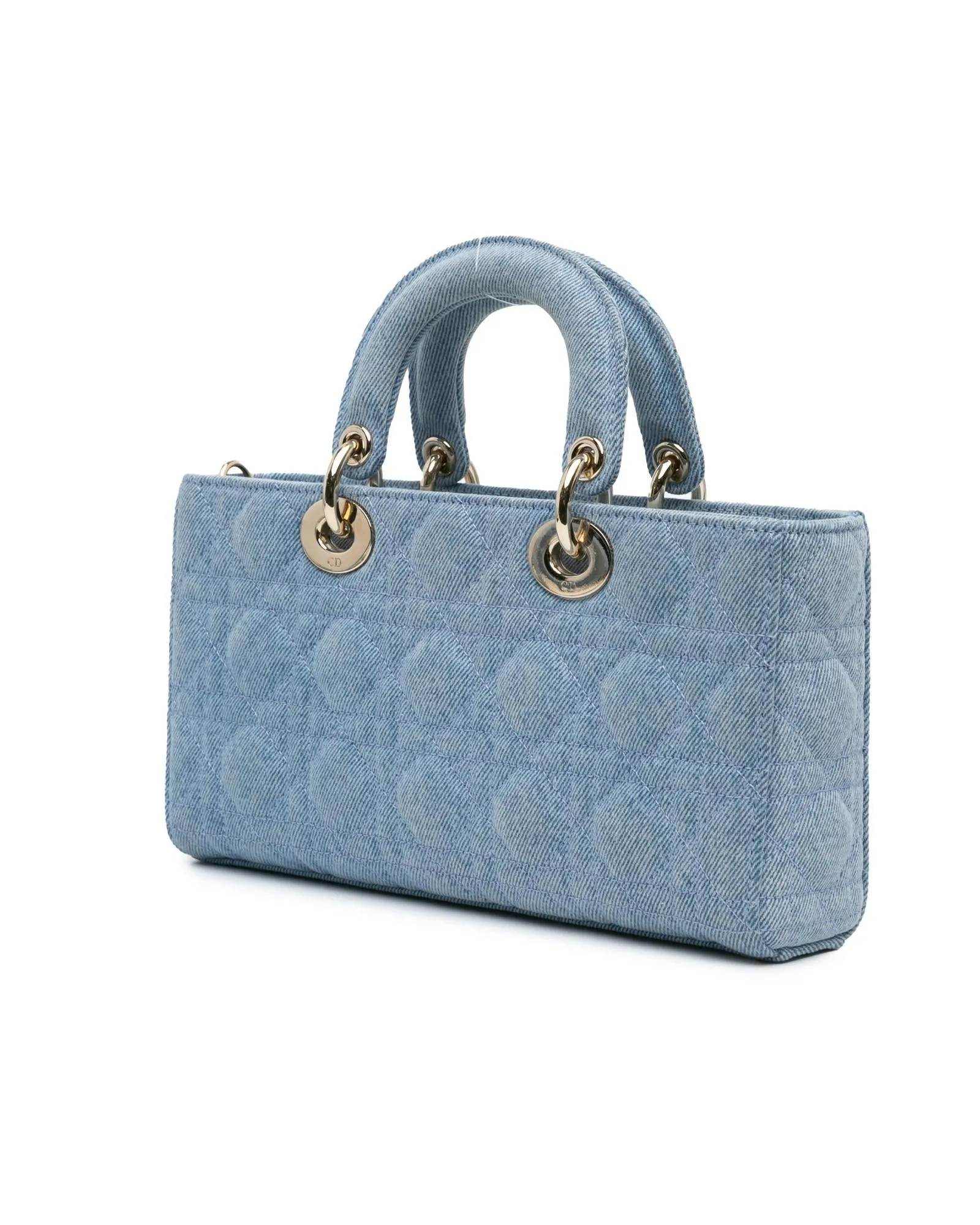 Medium Denim Quilted Top Handle Bag