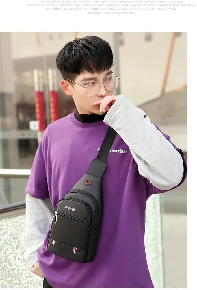 Men's chest bag canvas leisure bag sports small backpack oxford cloth single shoulder messenger bag