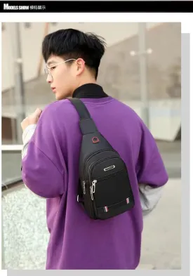 Men's chest bag canvas leisure bag sports small backpack oxford cloth single shoulder messenger bag