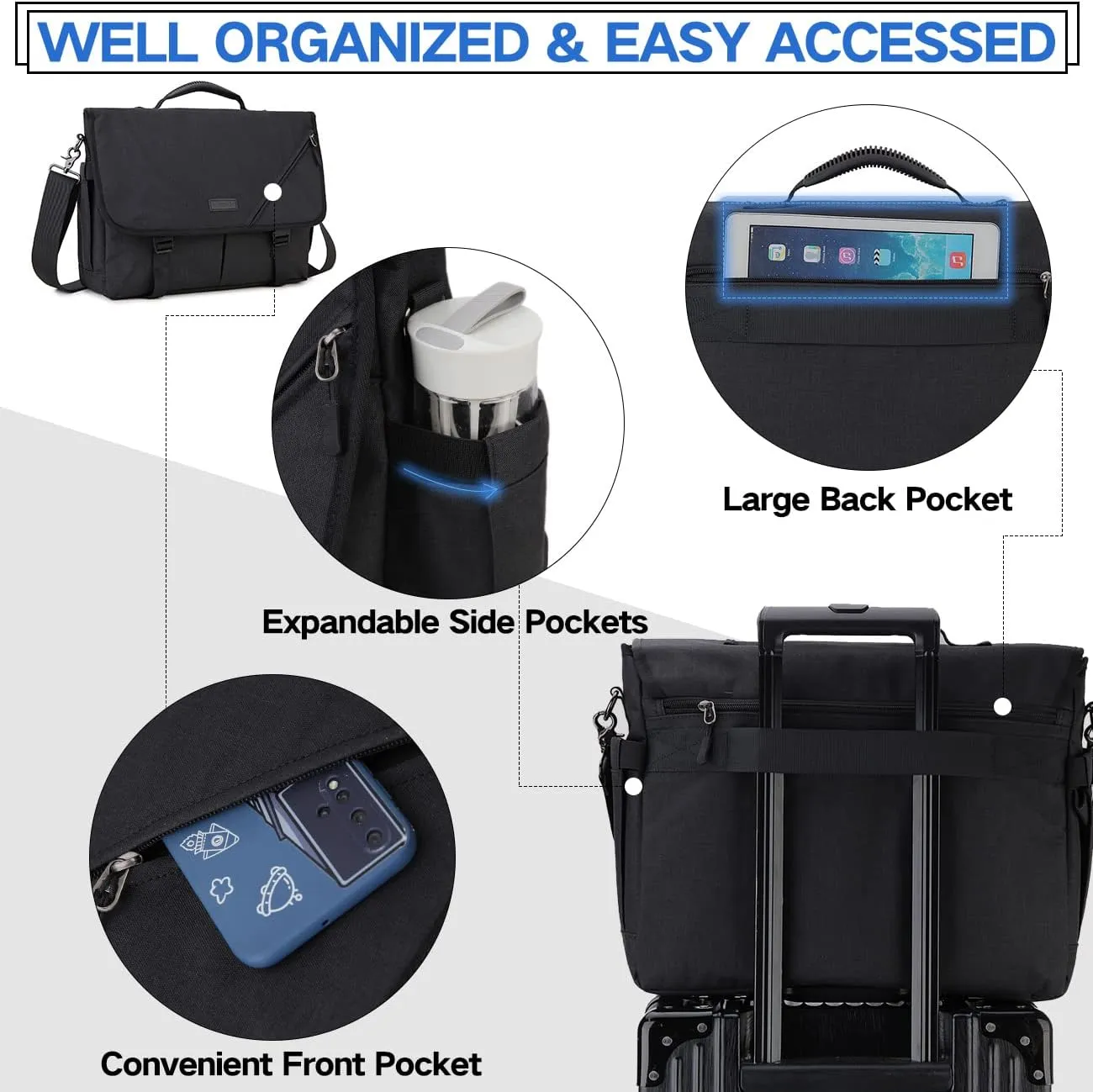 Messenger Bag for Men, Lightweight Water Resistant 15.6 In Laptop Bag Business Office Satchel Shoulder Bag
