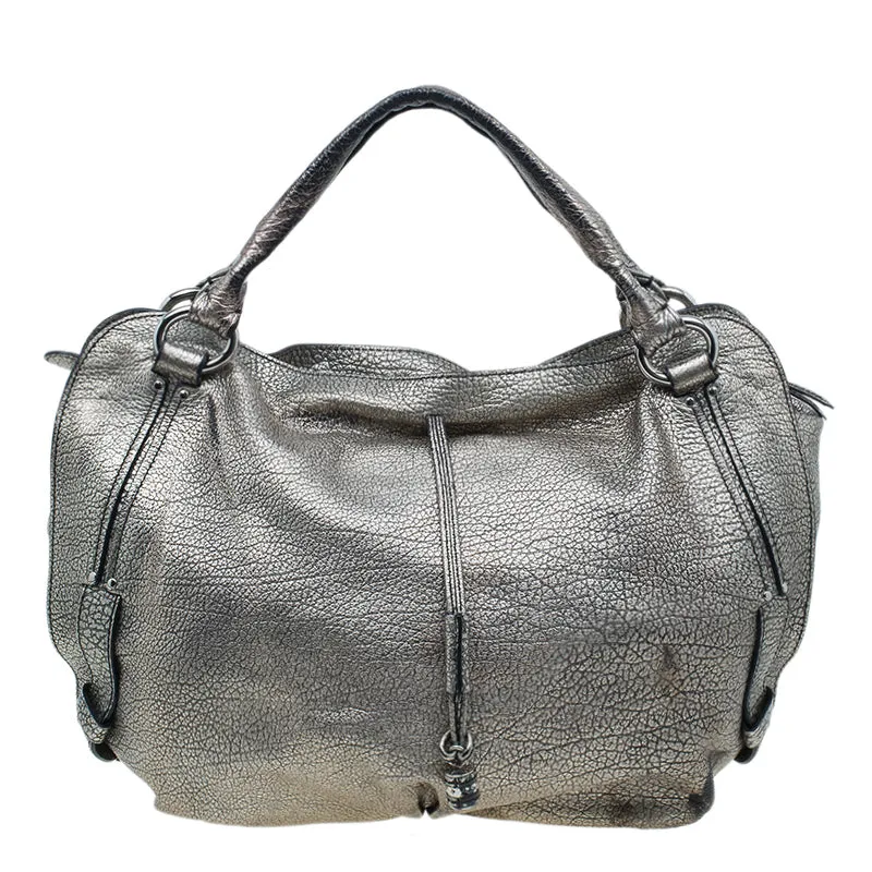 Metallic Silver Leather Large Bittersweet Hobo