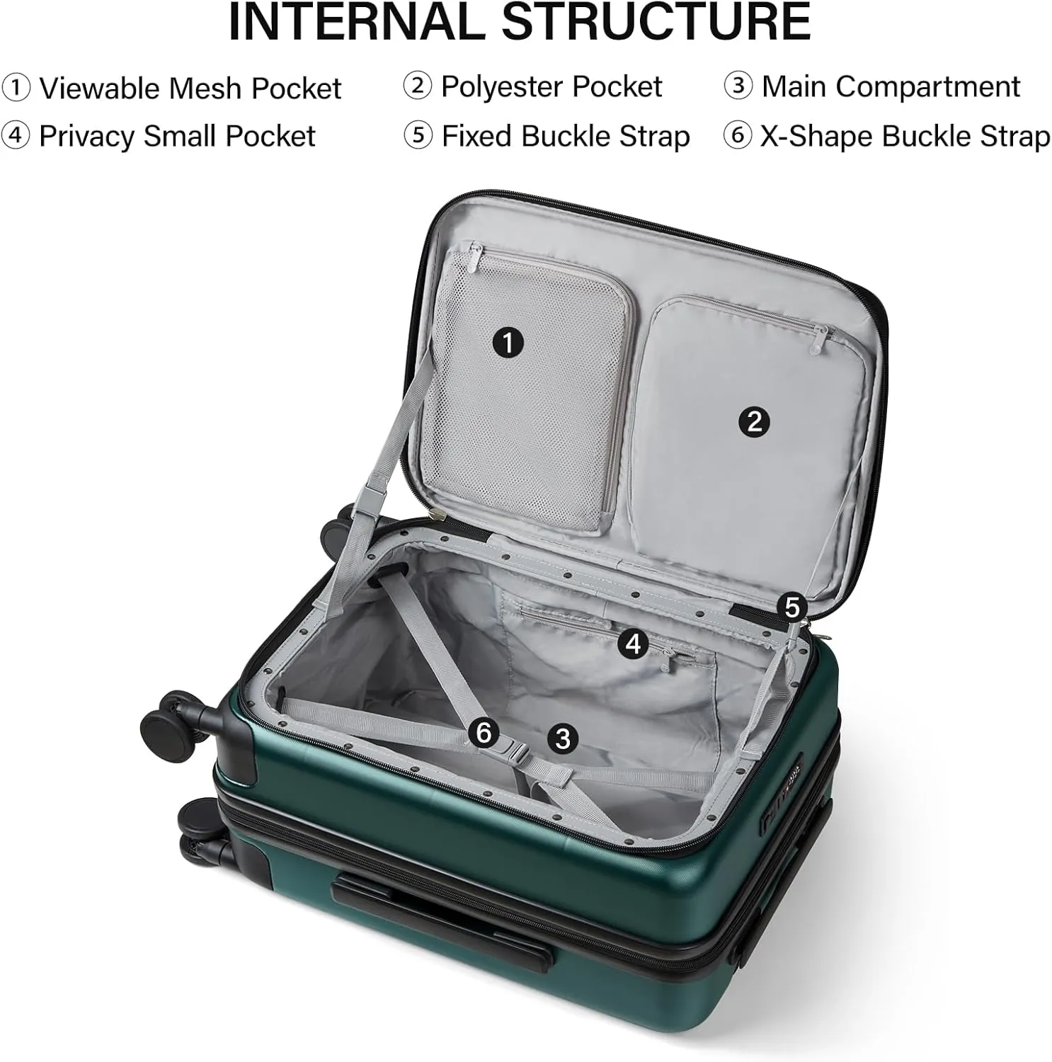 MILADA Expandable Carry On Luggage 22x14x9 Airline Approved Top Opening Hard Shell Suitcases TSA Carry On Luggage With Wheels 20 inch Carry On Suitcase Travel Luggage Carry On Bag, Blackish Green