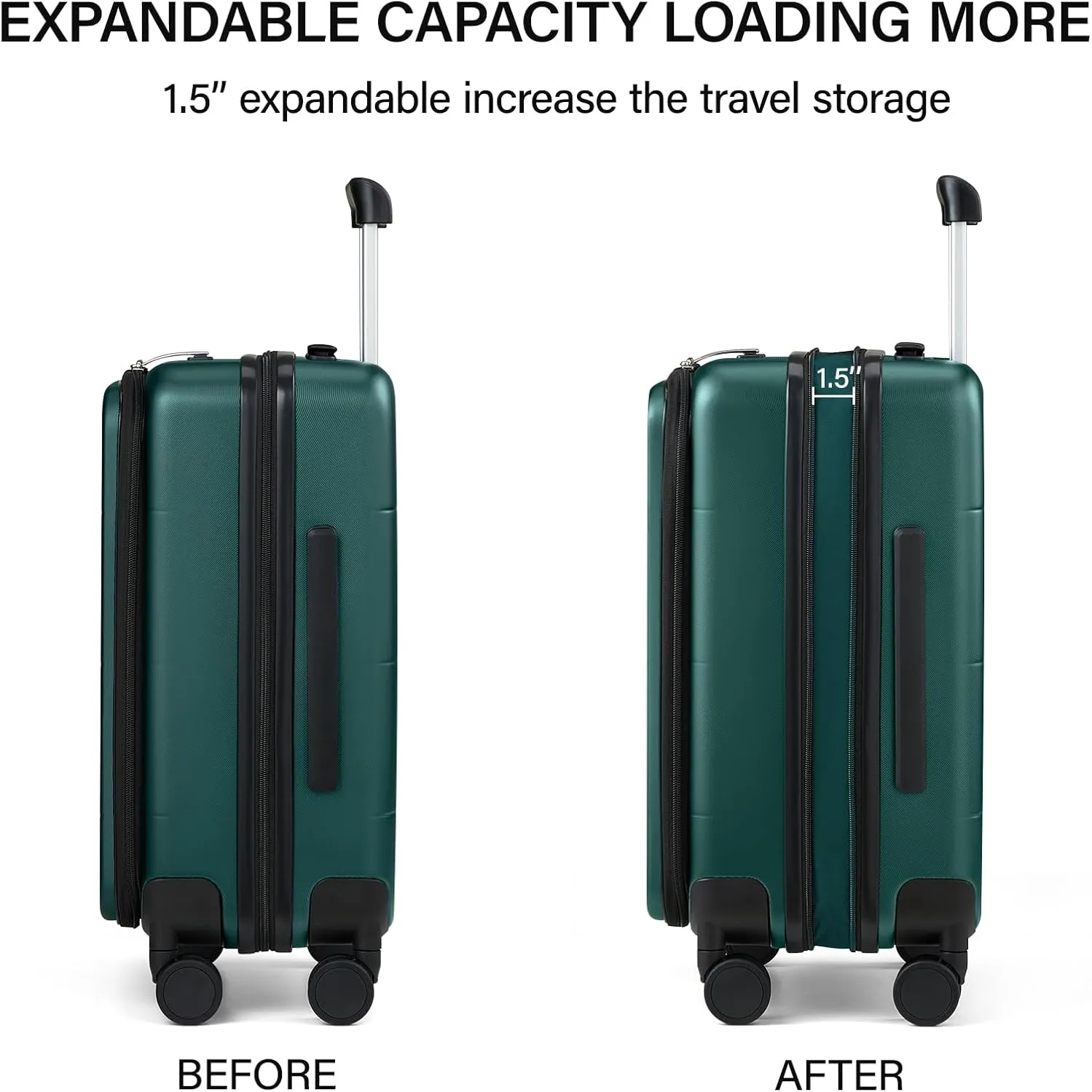 MILADA Expandable Carry On Luggage 22x14x9 Airline Approved Top Opening Hard Shell Suitcases TSA Carry On Luggage With Wheels 20 inch Carry On Suitcase Travel Luggage Carry On Bag, Blackish Green