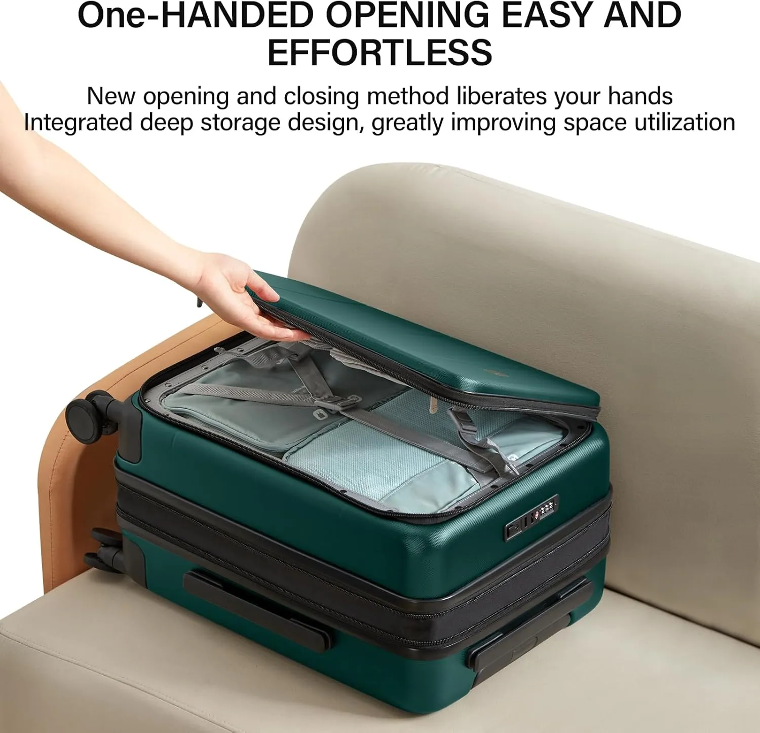 MILADA Expandable Carry On Luggage 22x14x9 Airline Approved Top Opening Hard Shell Suitcases TSA Carry On Luggage With Wheels 20 inch Carry On Suitcase Travel Luggage Carry On Bag, Blackish Green