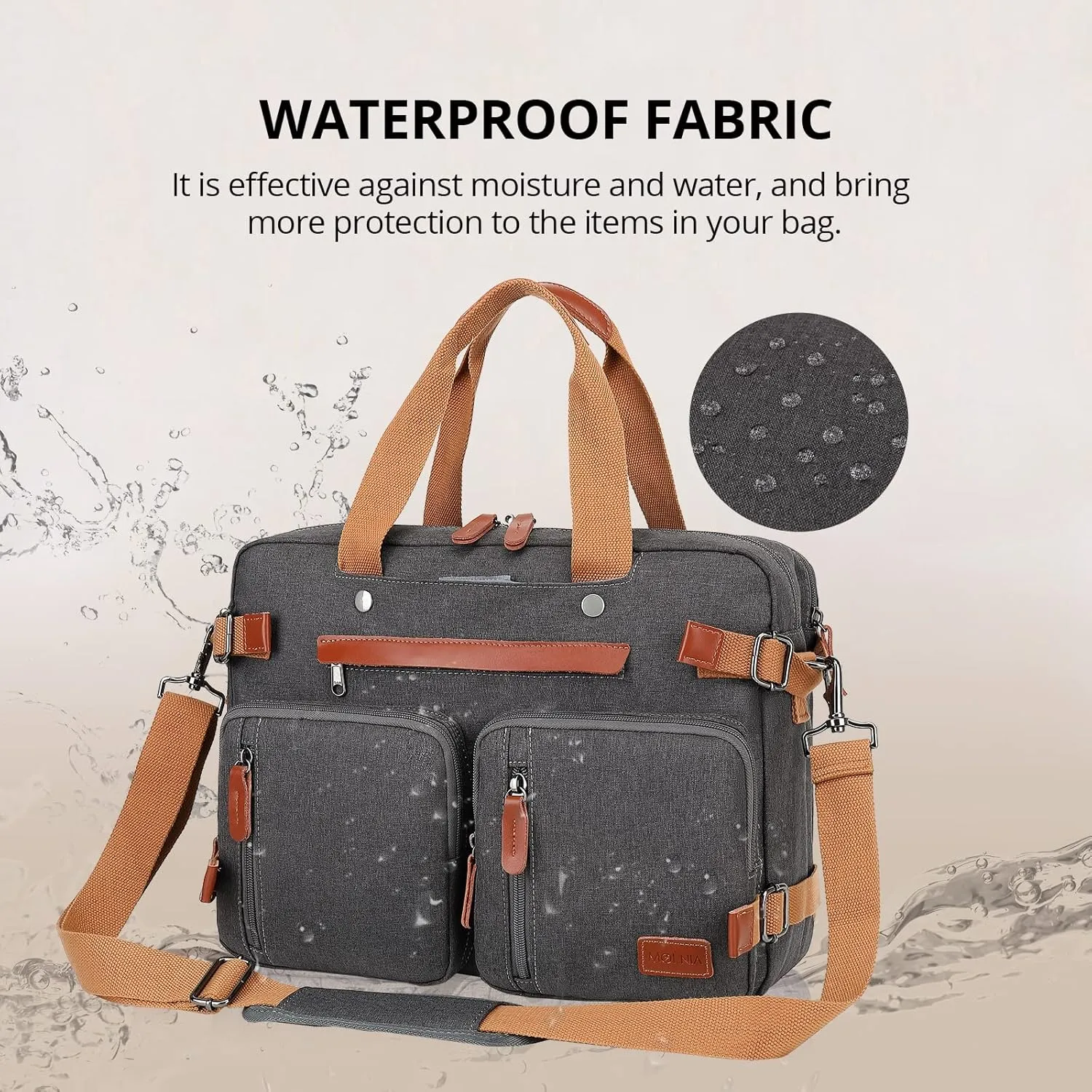 MOLNIA 15.6 inch Laptop Backpack,3 in 1 Briefcases For Men,Laptop Backpack, Messenger Bag,Computer Bags For Men Women, Dark Grey