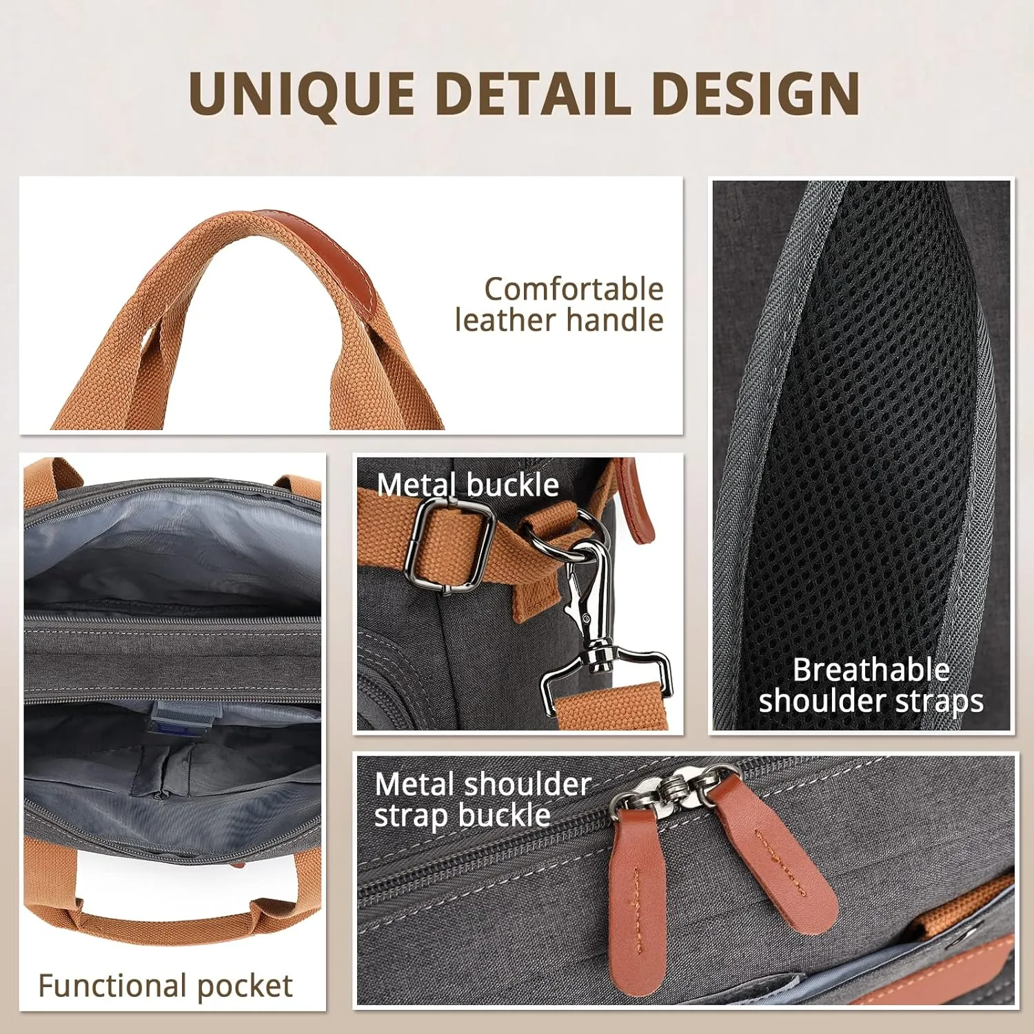 MOLNIA 15.6 inch Laptop Backpack,3 in 1 Briefcases For Men,Laptop Backpack, Messenger Bag,Computer Bags For Men Women, Dark Grey