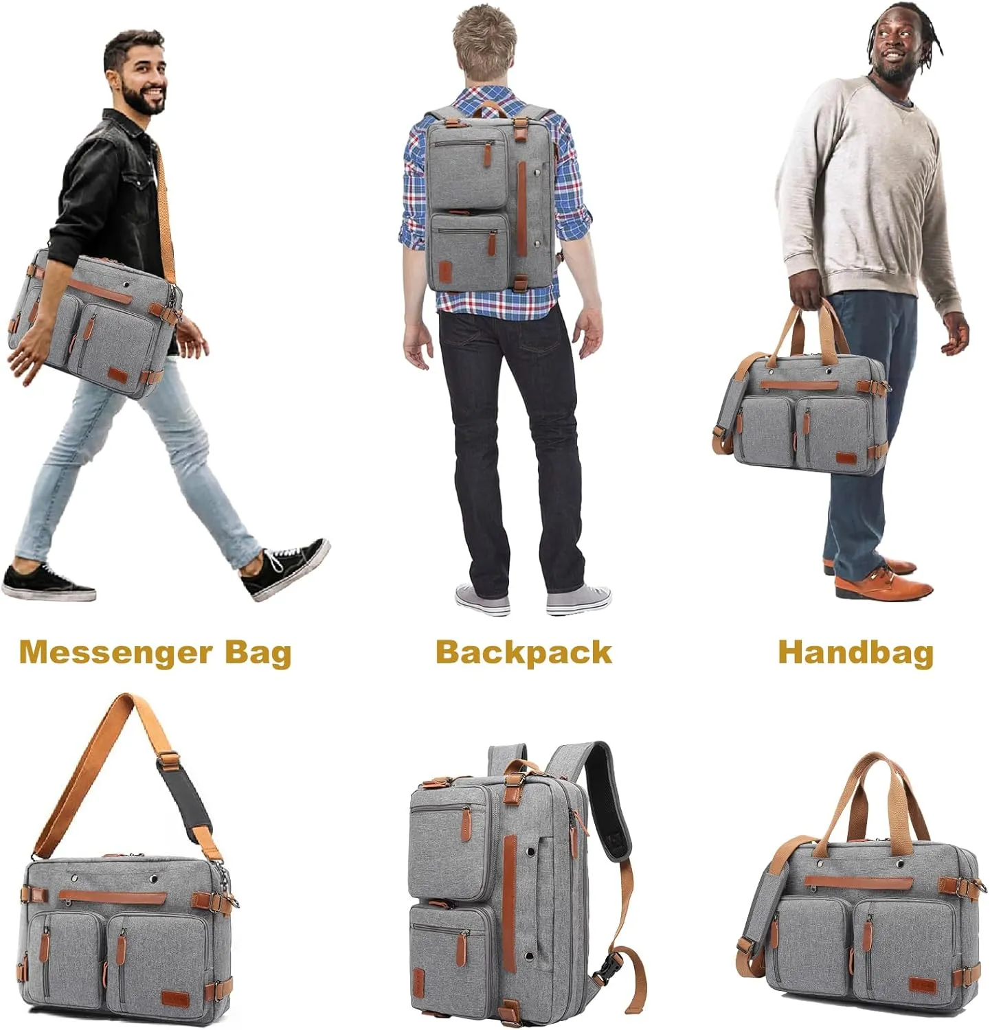 MOLNIA 3 in 1 Laptop Bag for Men, 17.3 inch Computer Bags for Men, Laptop Backpack, for Travel Business Work, Briefcases Messenger Bag for Men Women, Grey