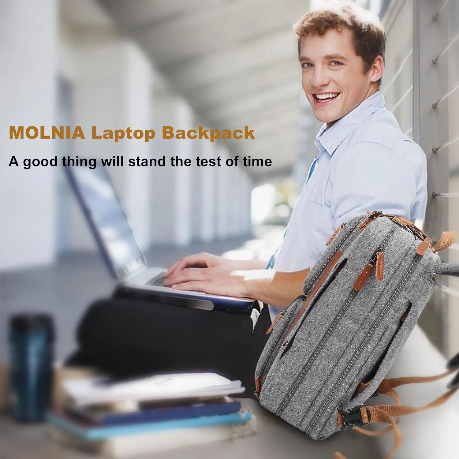 MOLNIA 3 in 1 Laptop Bag for Men, 17.3 inch Computer Bags for Men, Laptop Backpack, for Travel Business Work, Briefcases Messenger Bag for Men Women, Grey