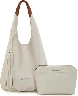 Montana West Hobo Bags for Women Slouchy Handbags 2PCS Tassels Shoulder Bag with Comestic Bag
