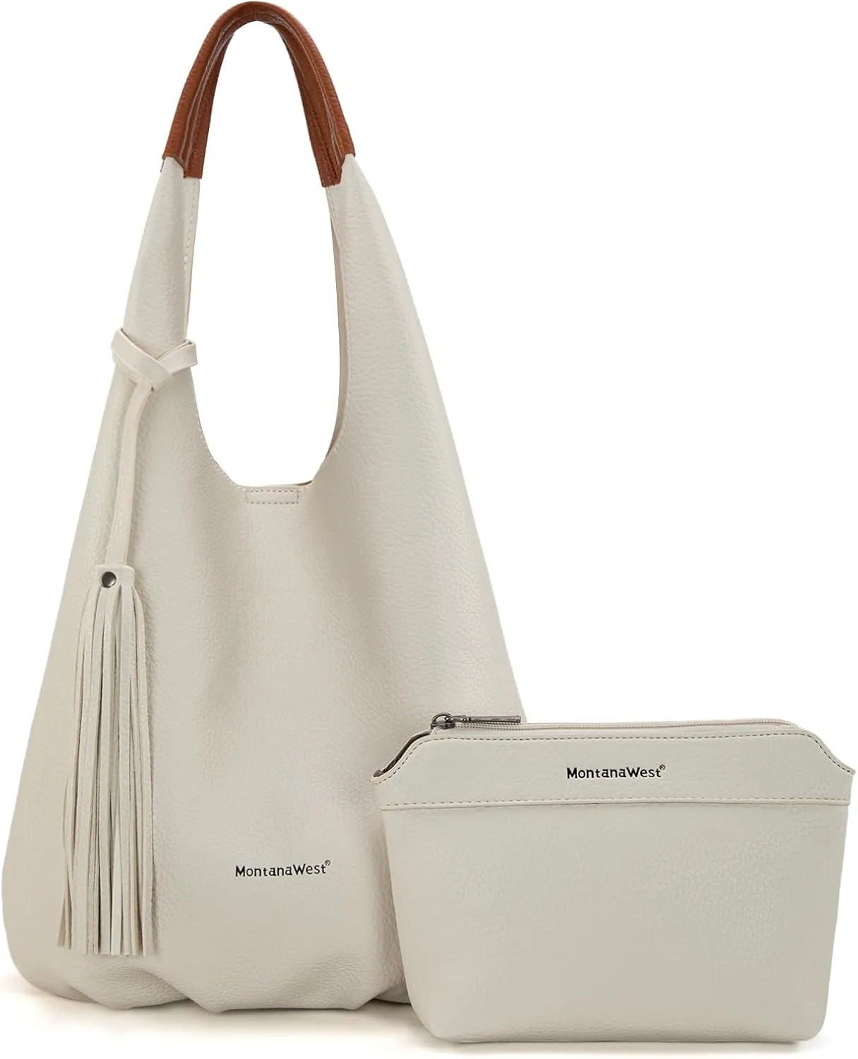Montana West Hobo Bags for Women Slouchy Handbags 2PCS Tassels Shoulder Bag with Comestic Bag