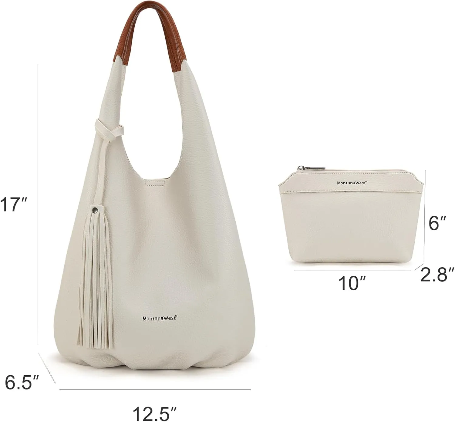 Montana West Hobo Bags for Women Slouchy Handbags 2PCS Tassels Shoulder Bag with Comestic Bag