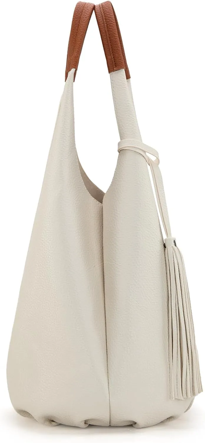 Montana West Hobo Bags for Women Slouchy Handbags 2PCS Tassels Shoulder Bag with Comestic Bag