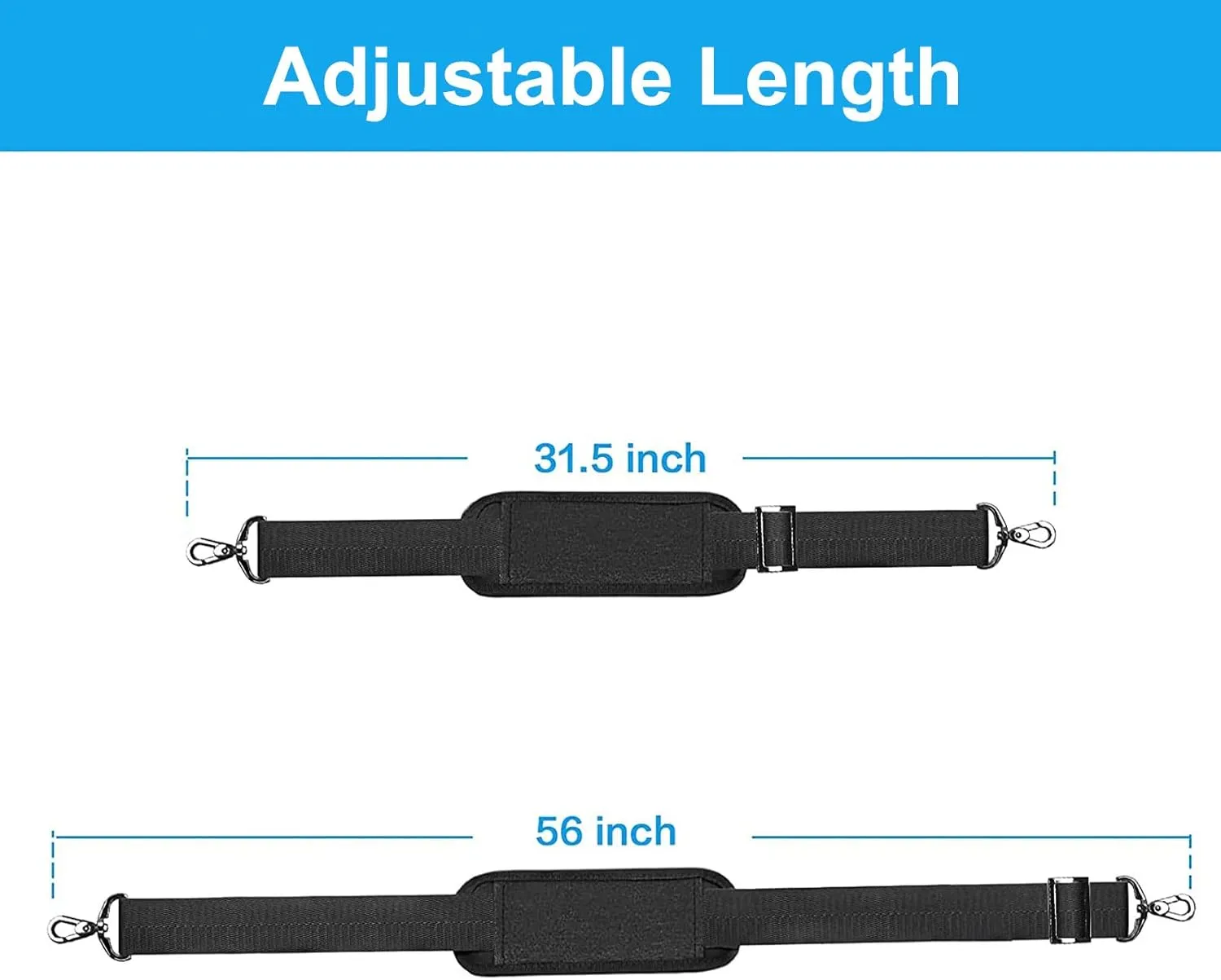 MOSISO 56 inch Shoulder Strap, Adjustable Thick Soft Universal Replacement Non-Slip Fit Padded with Metal Swivel Hooks for Laptop Shoulder Bag/Laptop Messenger Bag/Crossbody Bag, Black