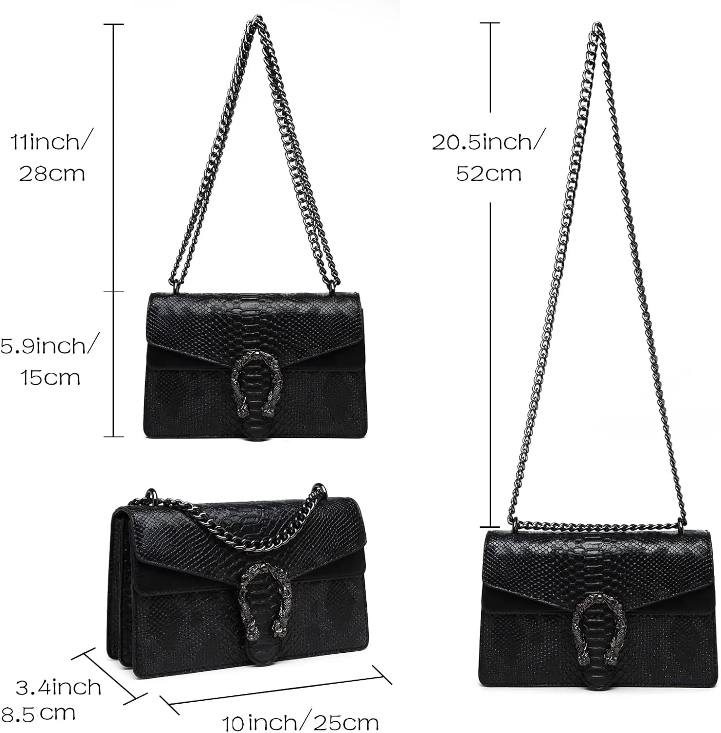 MYHOZEE Crossbody Bags for Women - Snake Printed Clutch Purses Leather Chain Shoulder Bags Evening Handbags