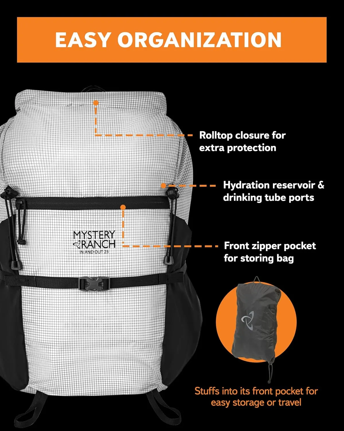 Mystery Ranch In and Out Packable Backpack - Lightweight Foldable Pack, Dove, 25L