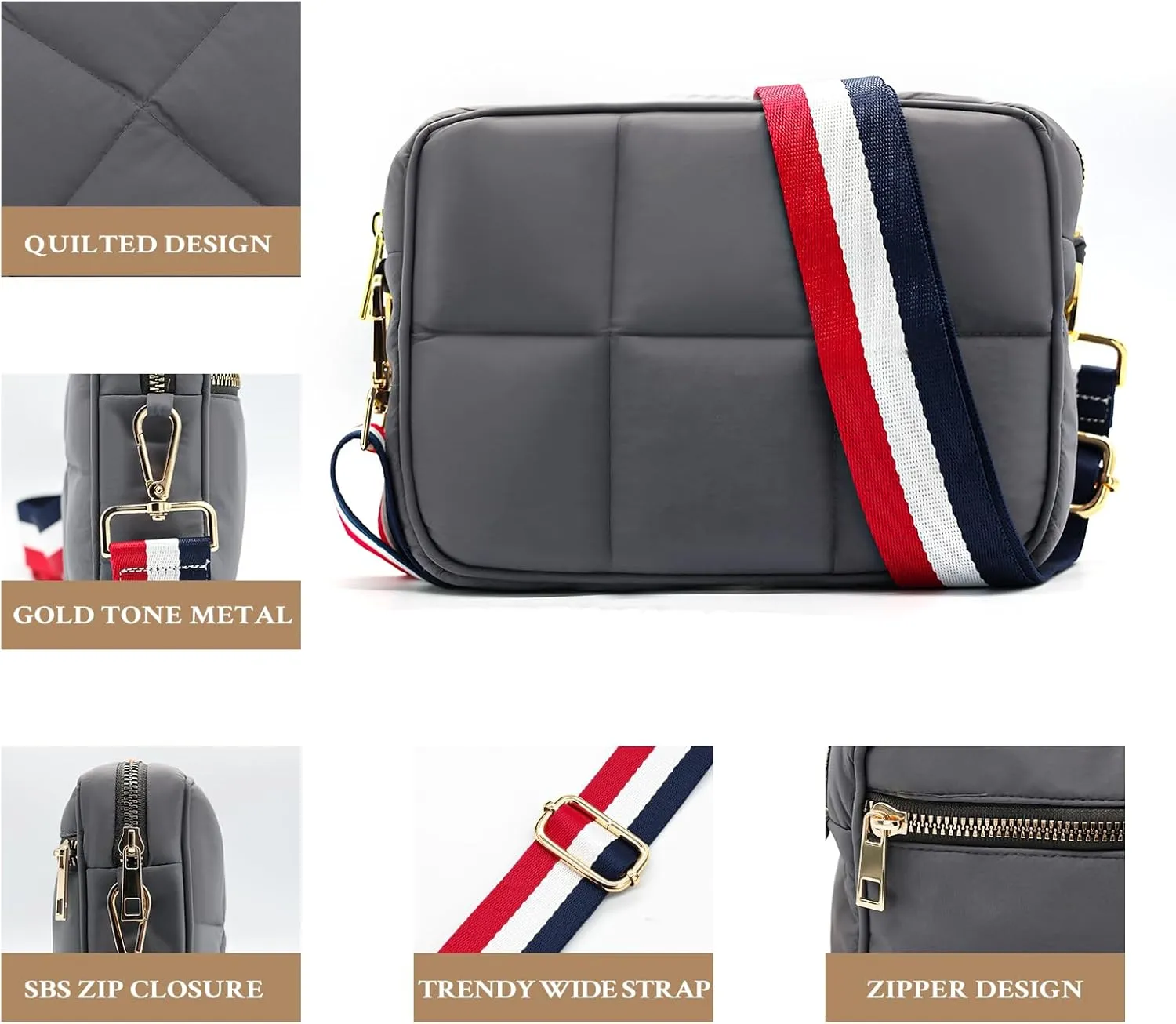 NAARIIAN Crossbody Bags for Women Small Puffy Quilted Purses Shoulder Handbags Adjustable strap Cute Everyday Bag