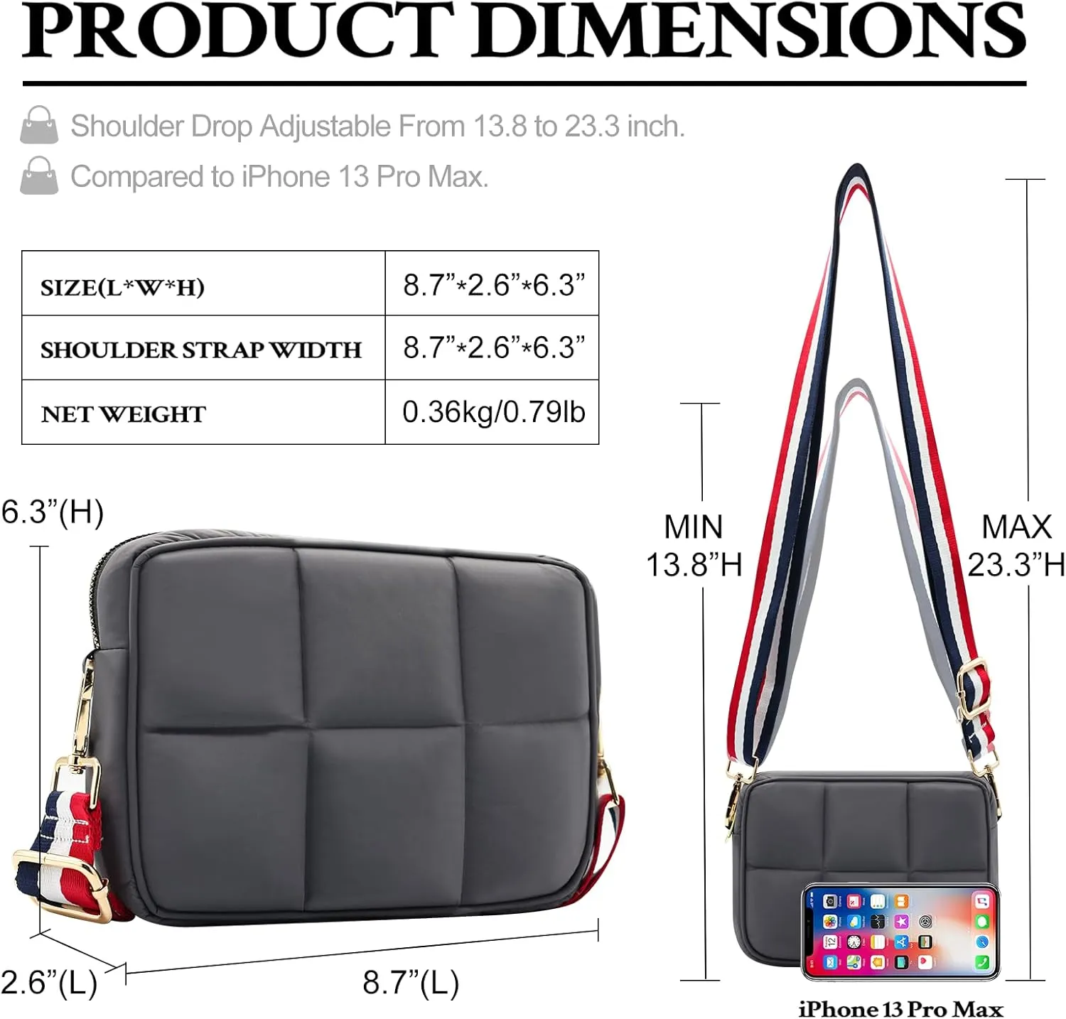 NAARIIAN Crossbody Bags for Women Small Puffy Quilted Purses Shoulder Handbags Adjustable strap Cute Everyday Bag