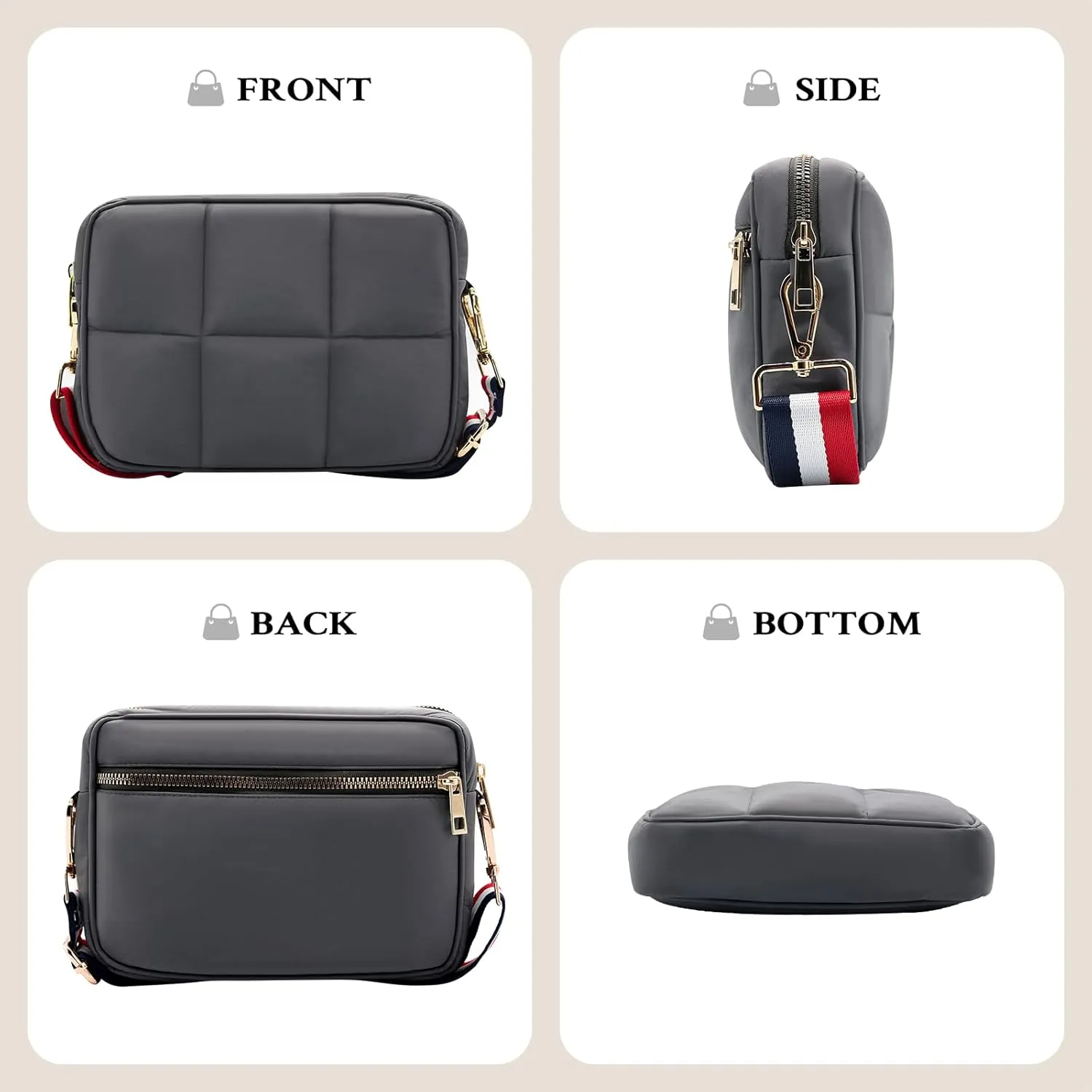 NAARIIAN Crossbody Bags for Women Small Puffy Quilted Purses Shoulder Handbags Adjustable strap Cute Everyday Bag