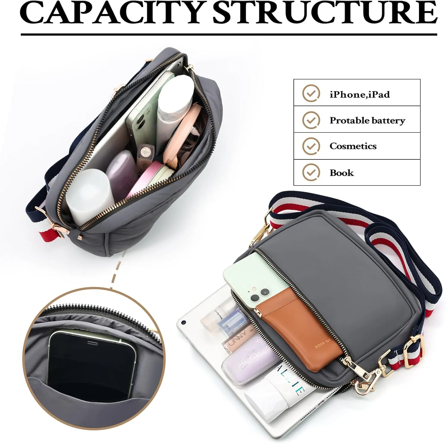 NAARIIAN Crossbody Bags for Women Small Puffy Quilted Purses Shoulder Handbags Adjustable strap Cute Everyday Bag