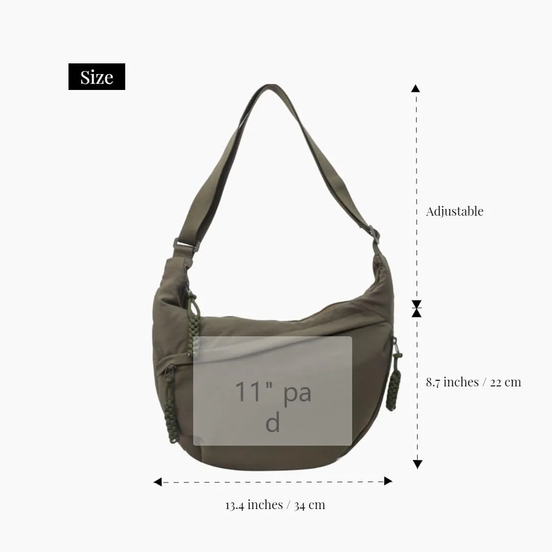 Nylon Crossbody Bags for Women, Trendy Medium Crescent Bag, Lightweight Woman Over Shoulder Purse with Zipper