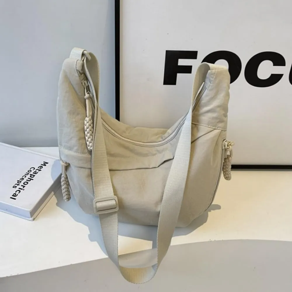 Nylon Crossbody Bags for Women, Trendy Medium Crescent Bag, Lightweight Woman Over Shoulder Purse with Zipper