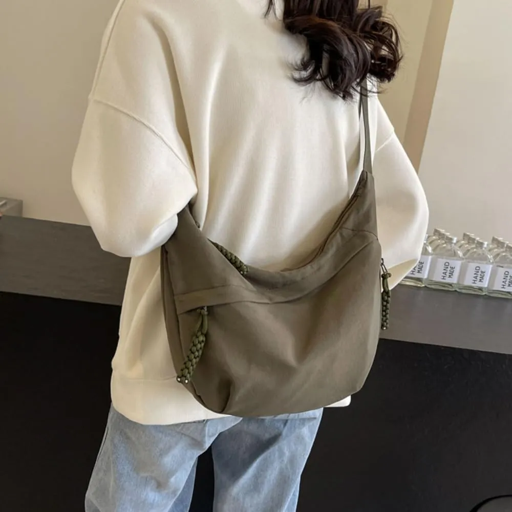 Nylon Crossbody Bags for Women, Trendy Medium Crescent Bag, Lightweight Woman Over Shoulder Purse with Zipper