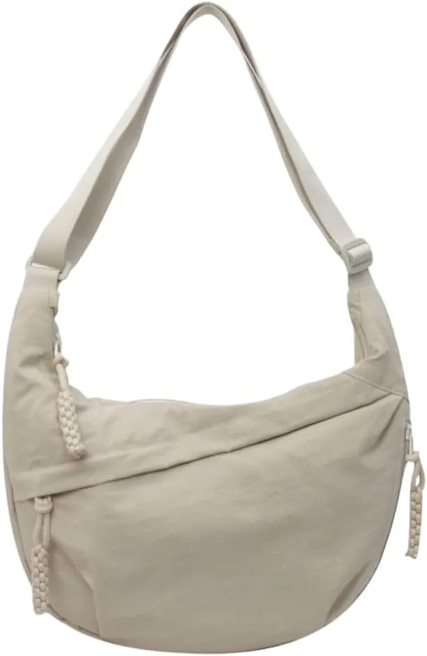 Nylon Crossbody Bags for Women, Trendy Medium Crescent Bag, Lightweight Woman Over Shoulder Purse with Zipper