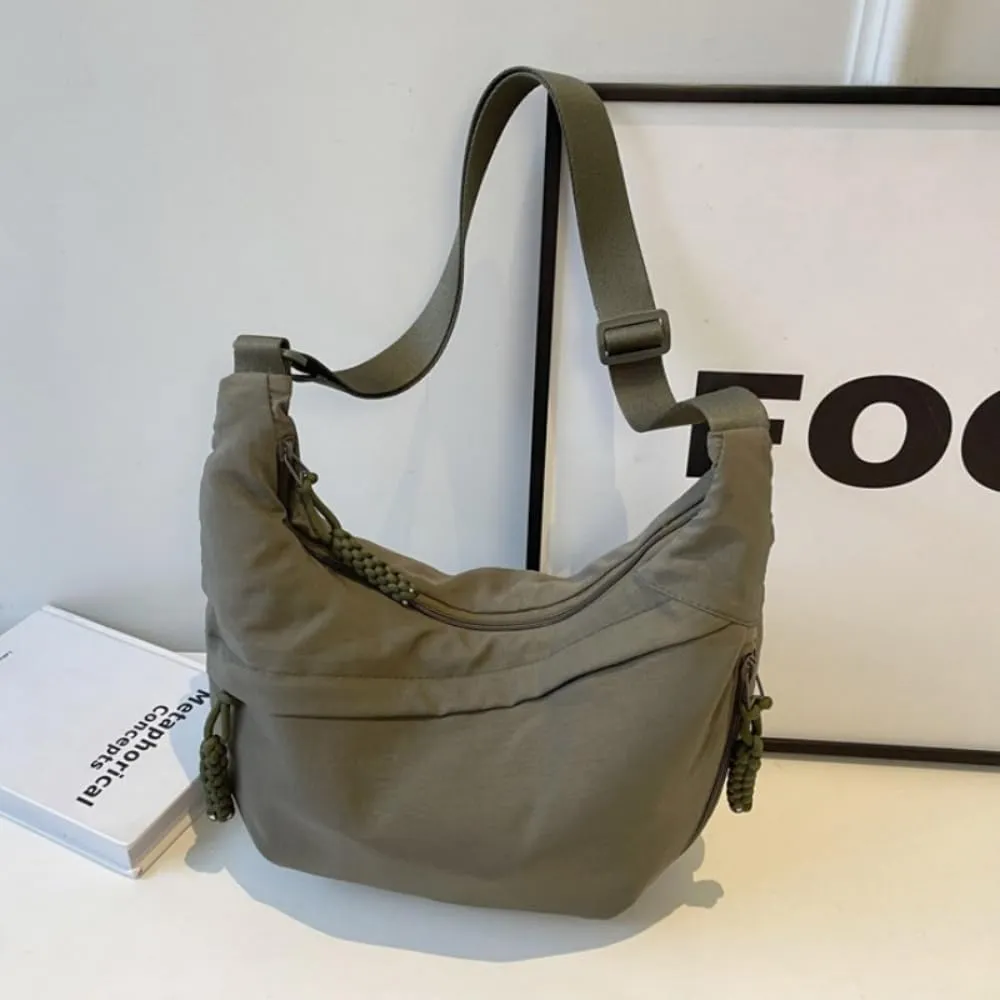 Nylon Crossbody Bags for Women, Trendy Medium Crescent Bag, Lightweight Woman Over Shoulder Purse with Zipper