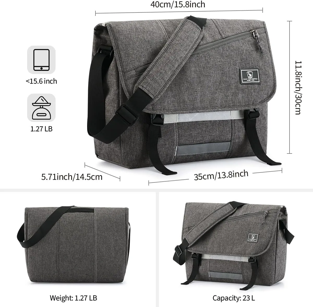 OIWAS Messenger Bag for Men, 15.6 Inch Laptop Crossbody Bags Women Casual Satchel Shoulder Bag College Travel Office Briefcase