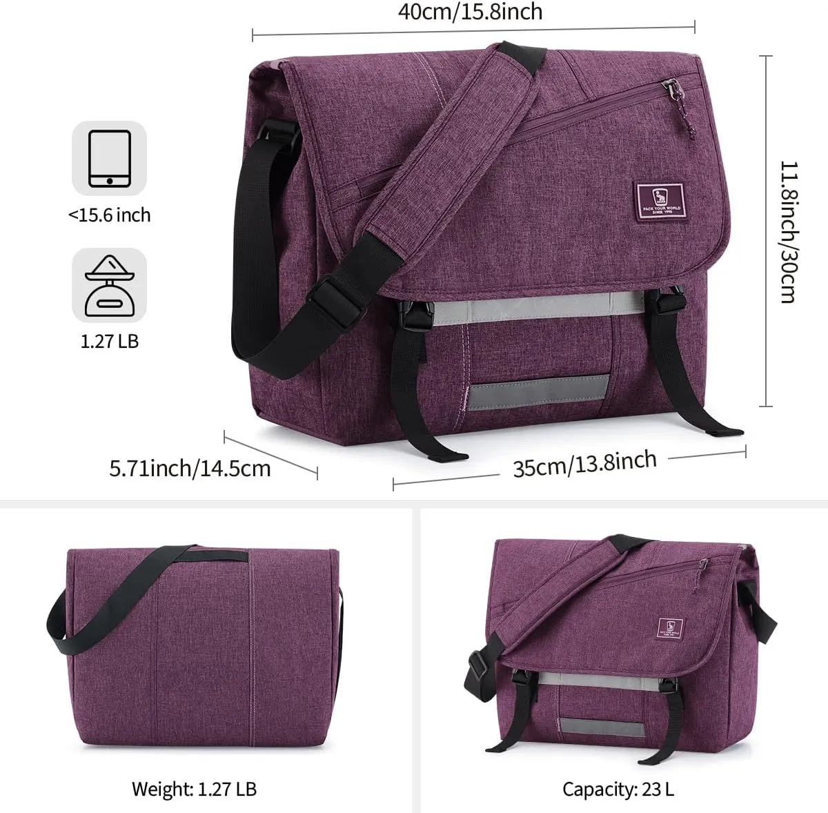OIWAS Messenger Bag for Women, 15.6 Inch Laptop Crossbody Bags Men Casual Satchel Shoulder Bag College Travel Office Briefcase